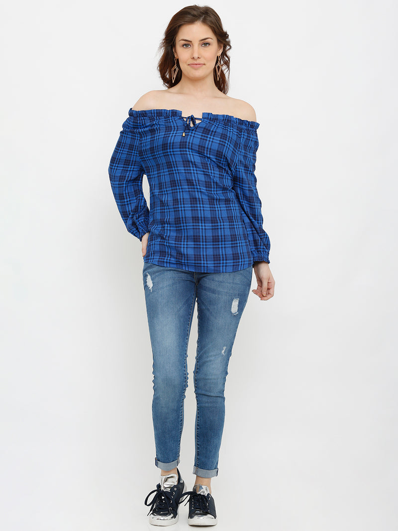 Women Blue & Black Tie & Dye Three-Quarter Sleeves Tops