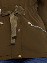 Women Olive Solid Full Length Jackets & Shrugs