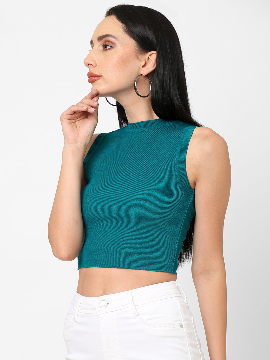 Women Teal Slim Fit Flat Knit