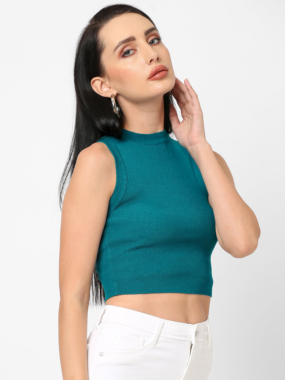 Women Teal Slim Fit Flat Knit