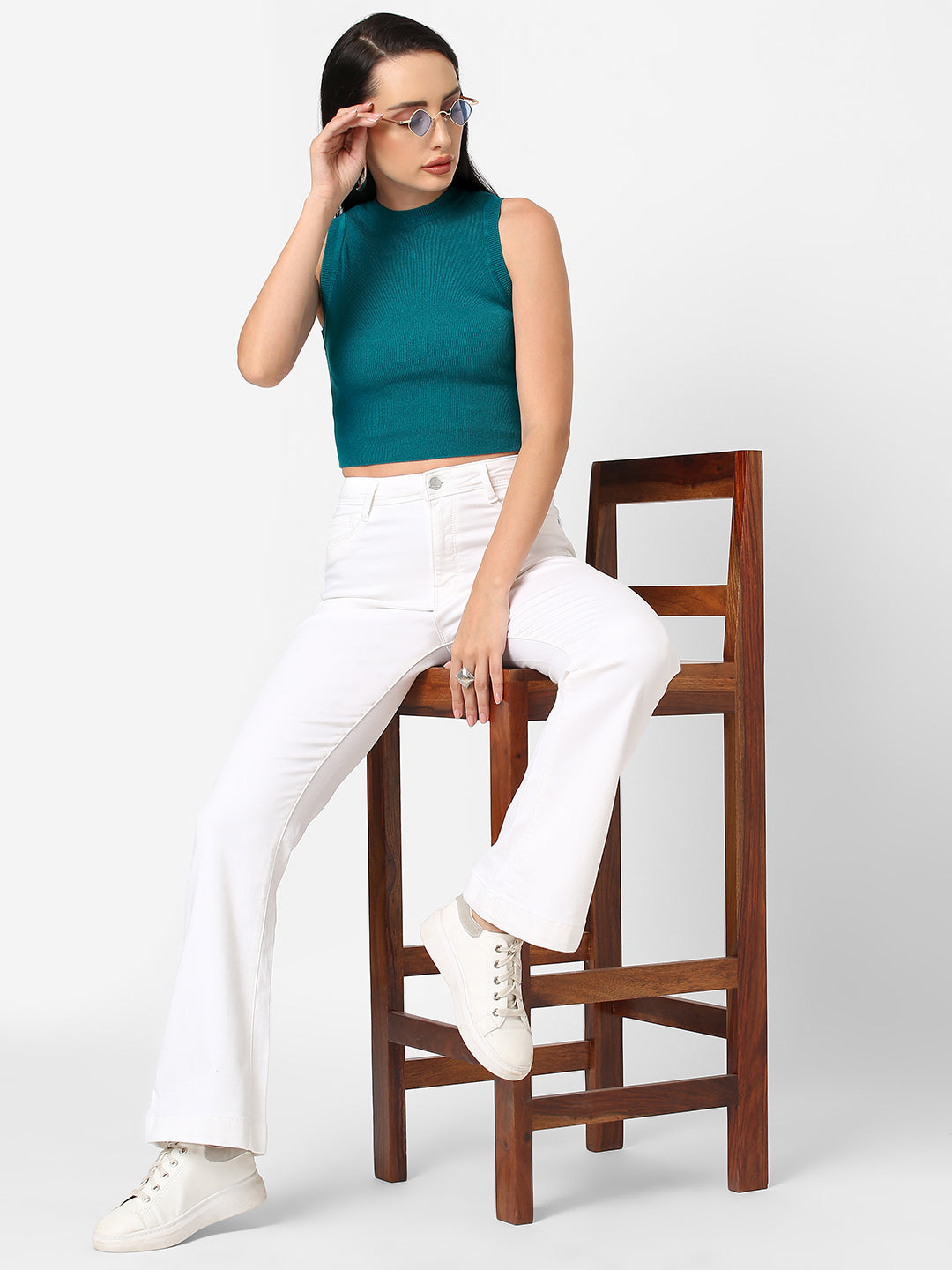 Women Teal Slim Fit Flat Knit