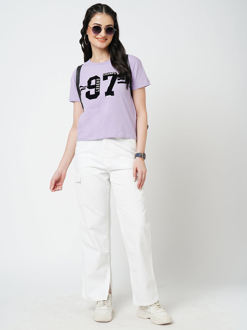 Women Lilac Solid Short Sleeves Tshirts