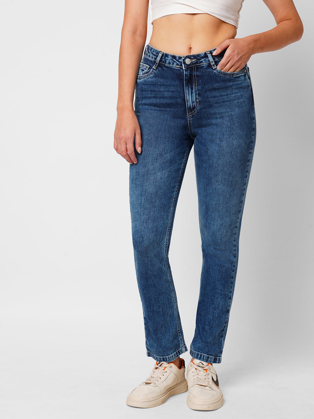 Women Blue High-Rise Straight Fit Jeans