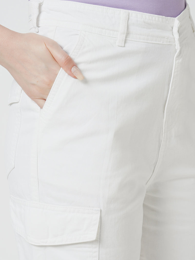 Women White High Rise Cargo