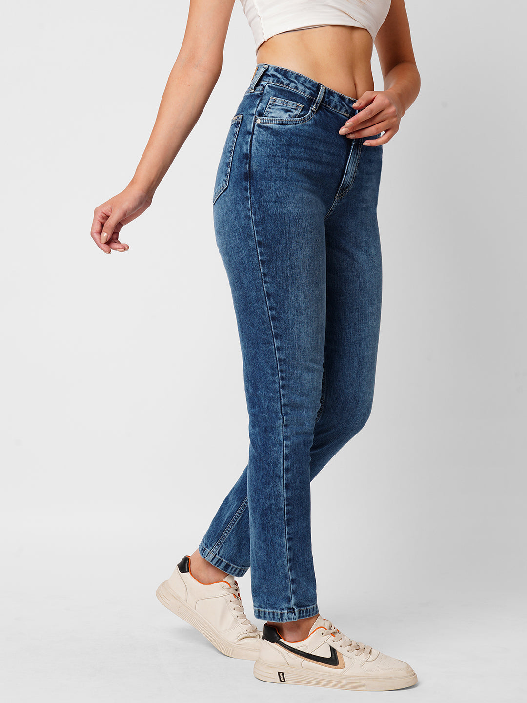 Women Blue High-Rise Straight Fit Jeans