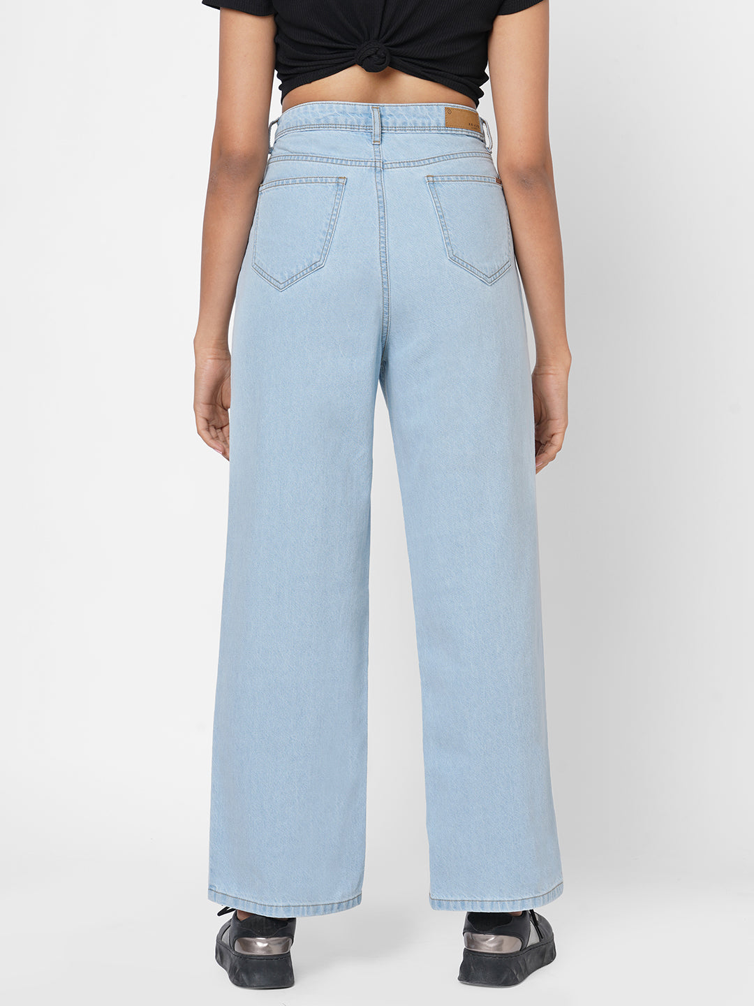 Women Light Blue High-Rise Wide Leg Jeans