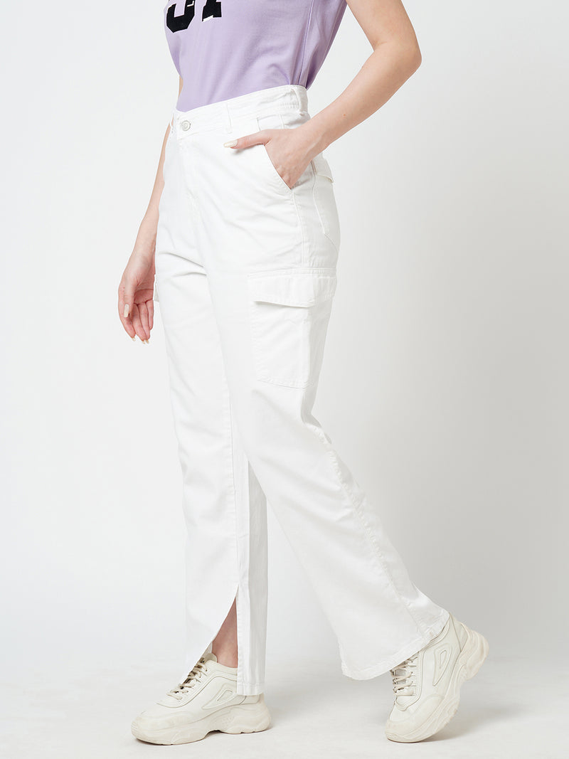 Women White High Rise Cargo