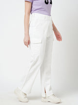 Women White High Rise Cargo