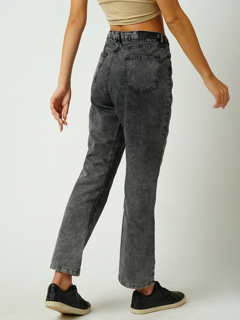 Women Grey High Rise Relaxed Straight Fit