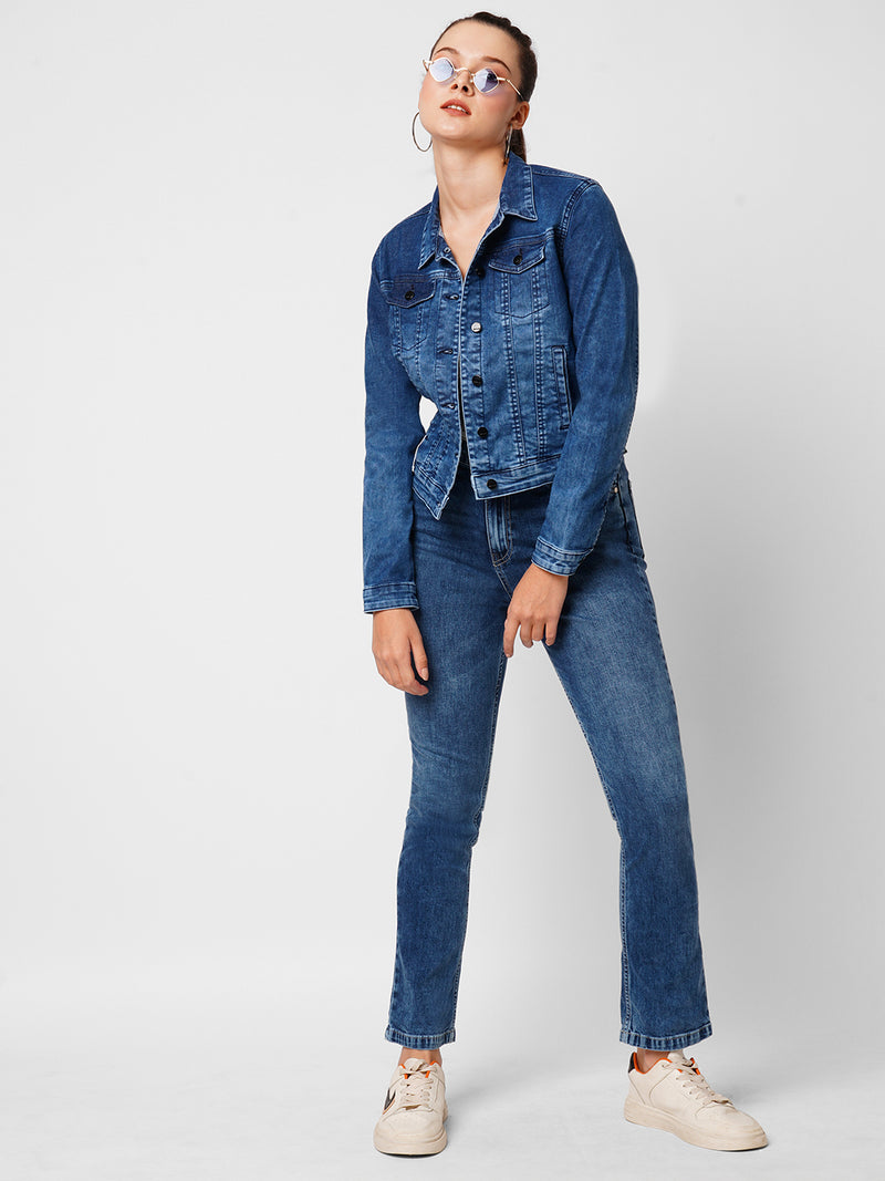 Womens Dark Blue Long Sleeves Jackets & Shrugs