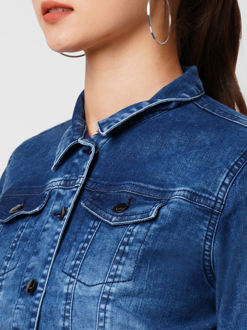Womens Dark Blue Long Sleeves Jackets & Shrugs