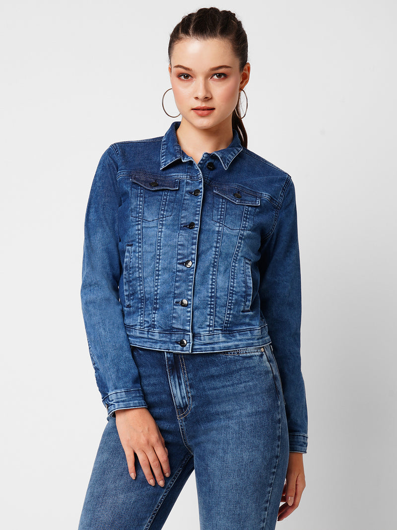 Womens Dark Blue Long Sleeves Jackets & Shrugs