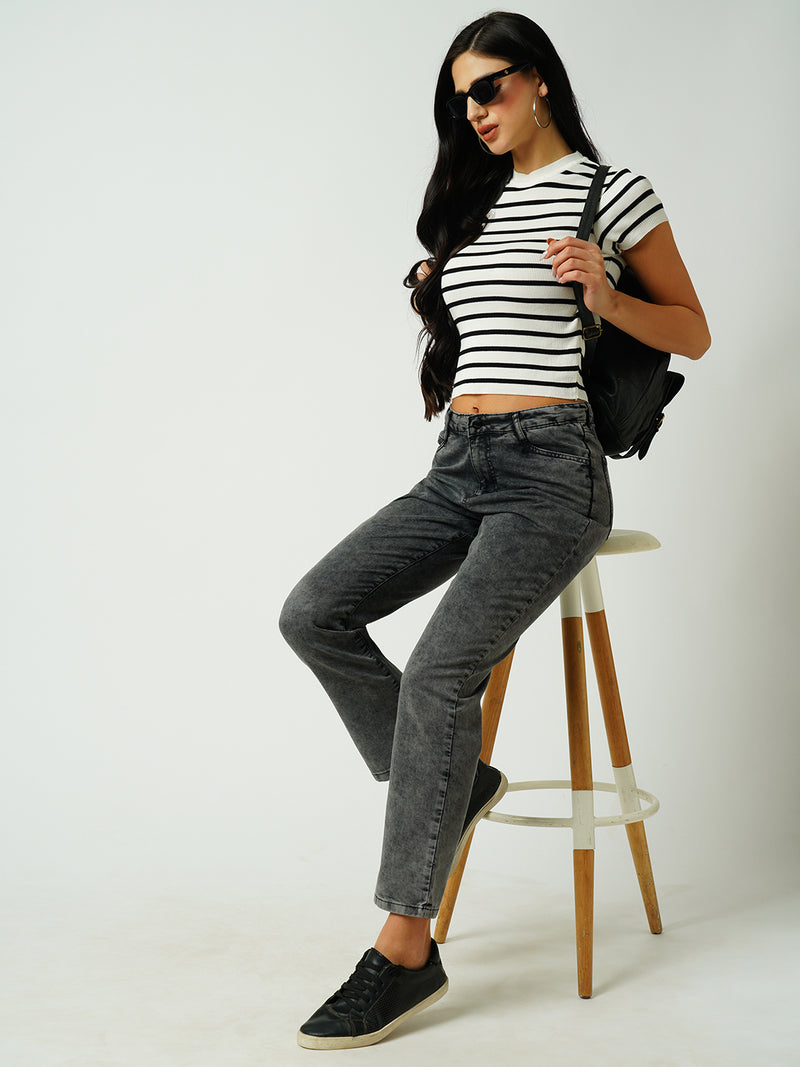 Women Grey High Rise Relaxed Straight Fit