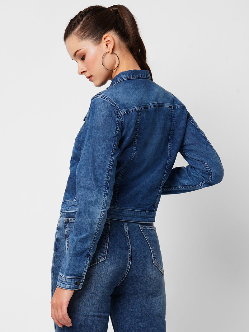 Womens Dark Blue Long Sleeves Jackets & Shrugs