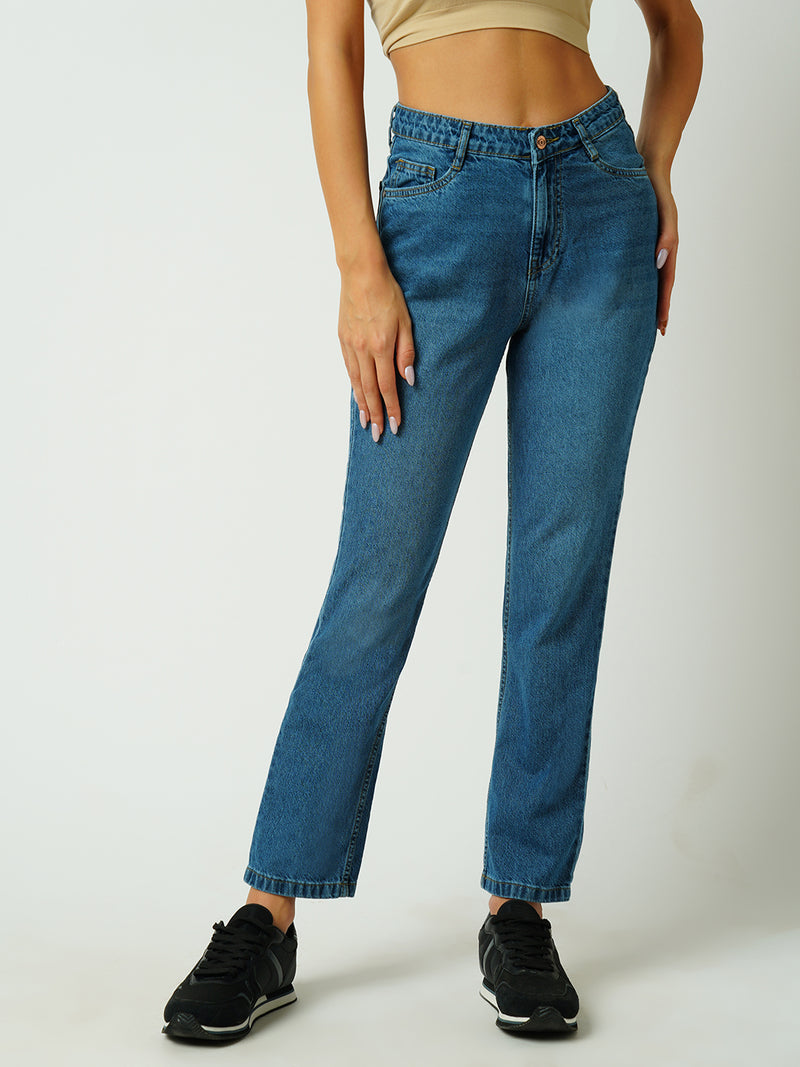 Women Blue High Rise Relaxed Straight Fit