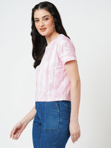 Women Pink Tie & Dye Short Sleeves Tshirts