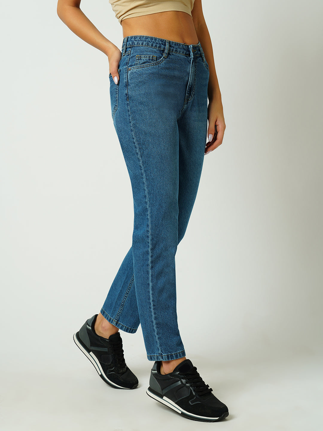 Women Blue High-Rise Relaxed Straight Fit Jeans