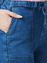 Women Dark Blue High Rise Denim Jogger