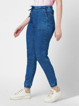 Women Dark Blue High Rise Denim Jogger