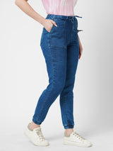 Women Dark Blue High Rise Denim Jogger