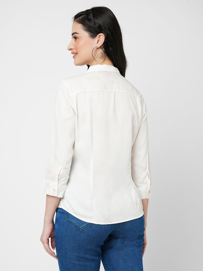 Women Blush Pink Tie & Dye Three-Quarter Sleeves Shirts