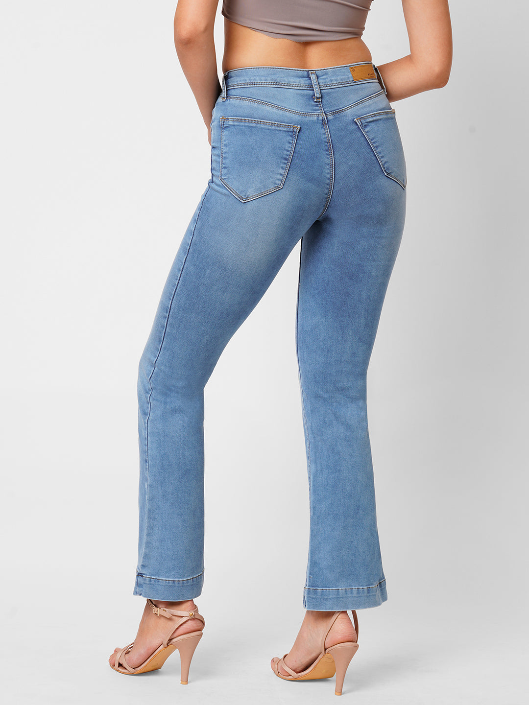 Women Light Blue High-Rise Mini Flare Jeans