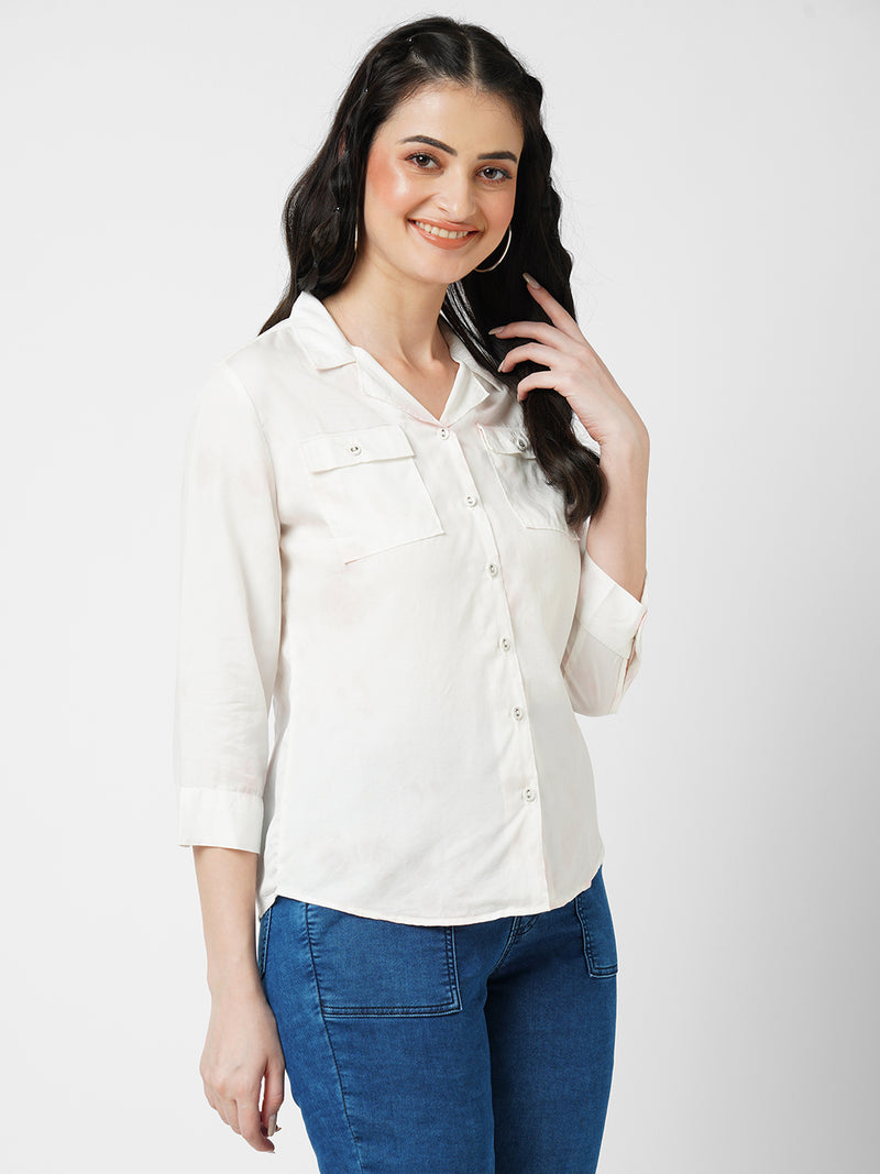 Women Blush Pink Tie & Dye Three-Quarter Sleeves Shirts