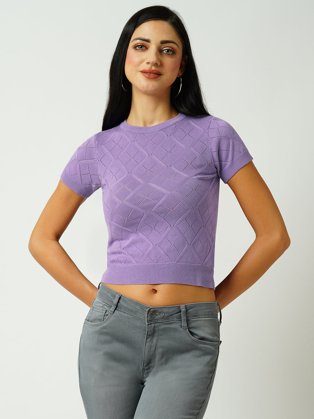 Women Lilac Slim Flat Knit
