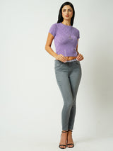Women Lilac Solid Short Sleeves Topwear