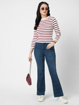 Women Dark Blue K5094 High Rise Mini Flare Jeans