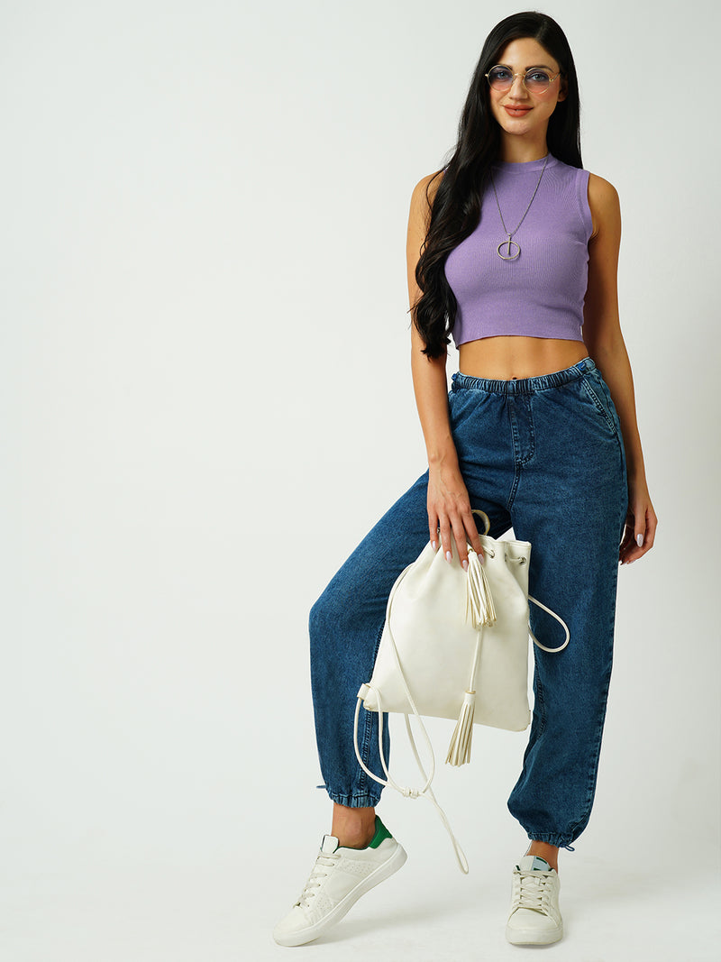 Women Lilac Solid Sleevless Topwear