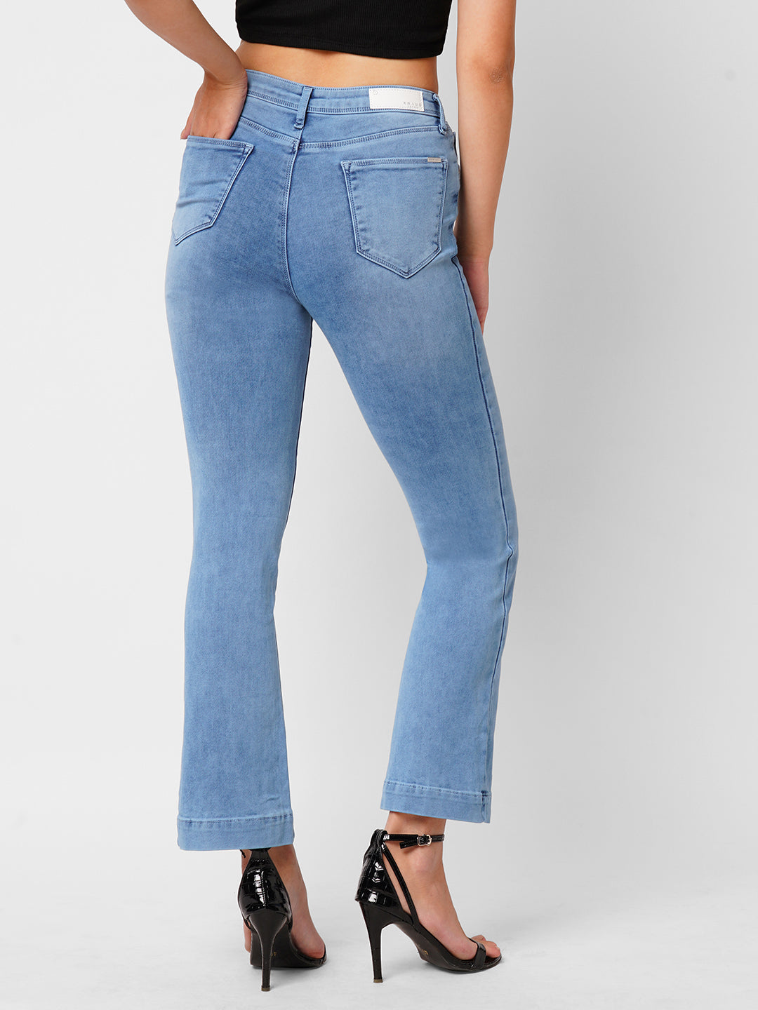 Women Blue High-Rise Mini Flare Jeans