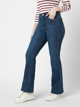 Women Dark Blue K5094 High Rise Mini Flare Jeans