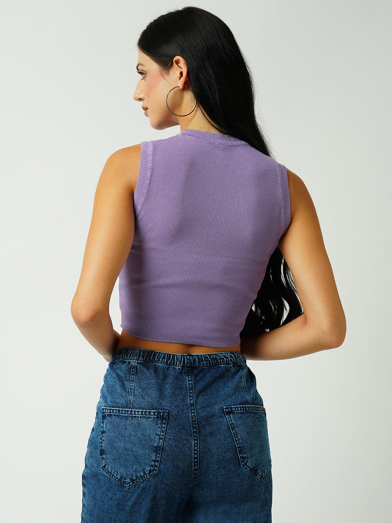 Women Lilac Solid Sleevless Topwear