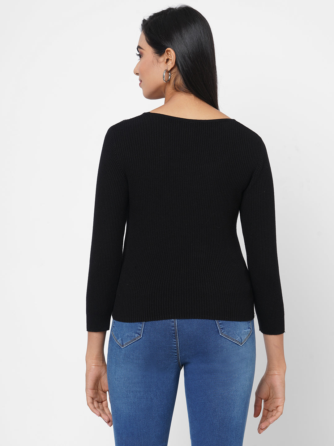 Women Black Slim Fit Flat Knit
