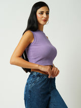 Women Lilac Solid Sleevless Topwear