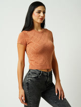Women Apricoat Crush Solid Short Sleeves Topwear