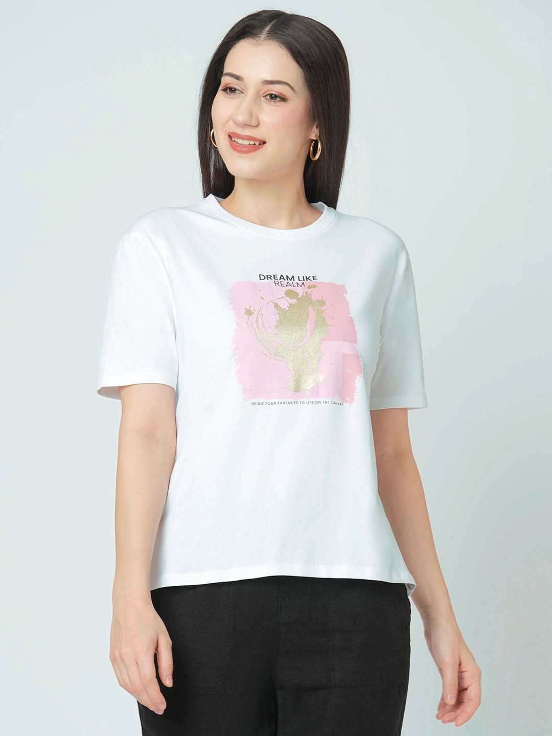 Women Slim Fit Boxy Graphic Tees