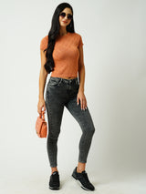 Women Grey Mid Rise Skinny Jeans
