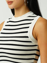 Women Black & White Striped Sleevless Topwear