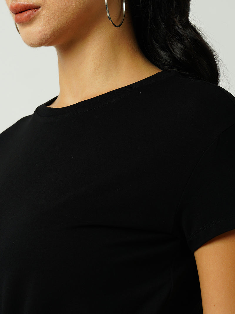 Women Black Solid Short Sleeves T-Shirts
