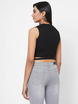Women Black Solid Sleevless Tops