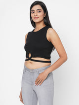 Women Black Solid Sleevless Tops