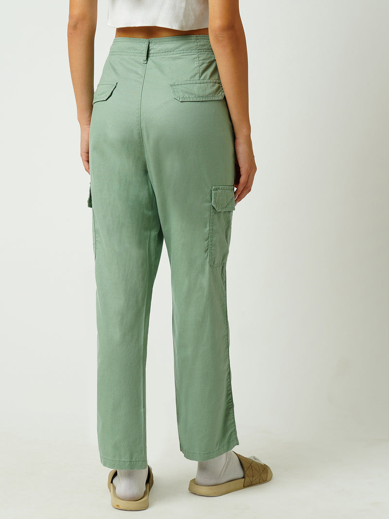 Women Mint Green Mid Rise Cargo