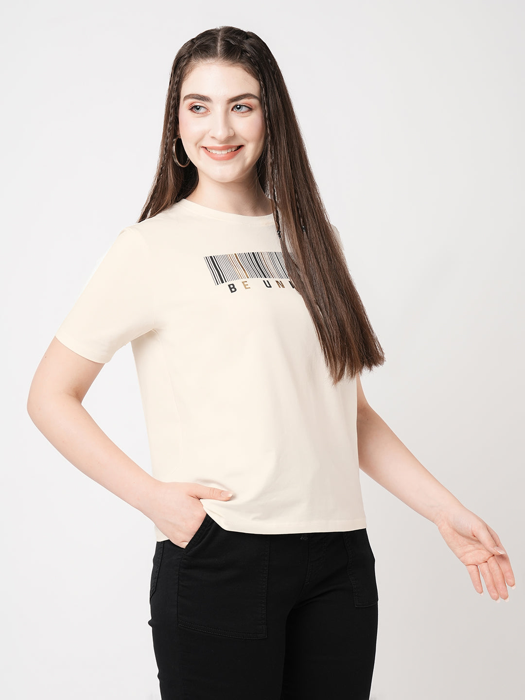 Women Ivory Printed Slim T-Shirt