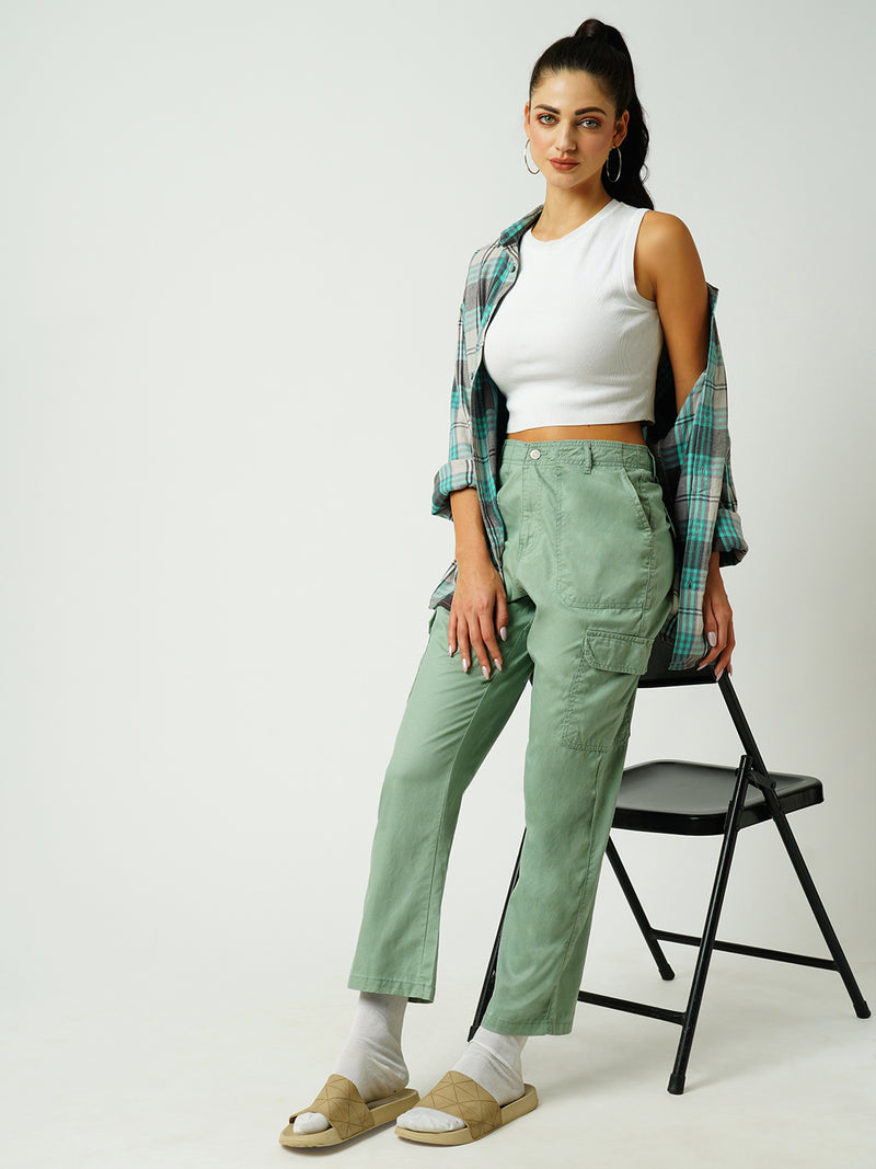 Women Mint Green Mid Rise Cargo
