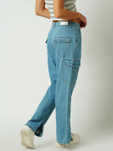 Women Light Blue Mid Rise Cargo