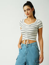 Women Black&White Striped Short Sleeves T-Shirts