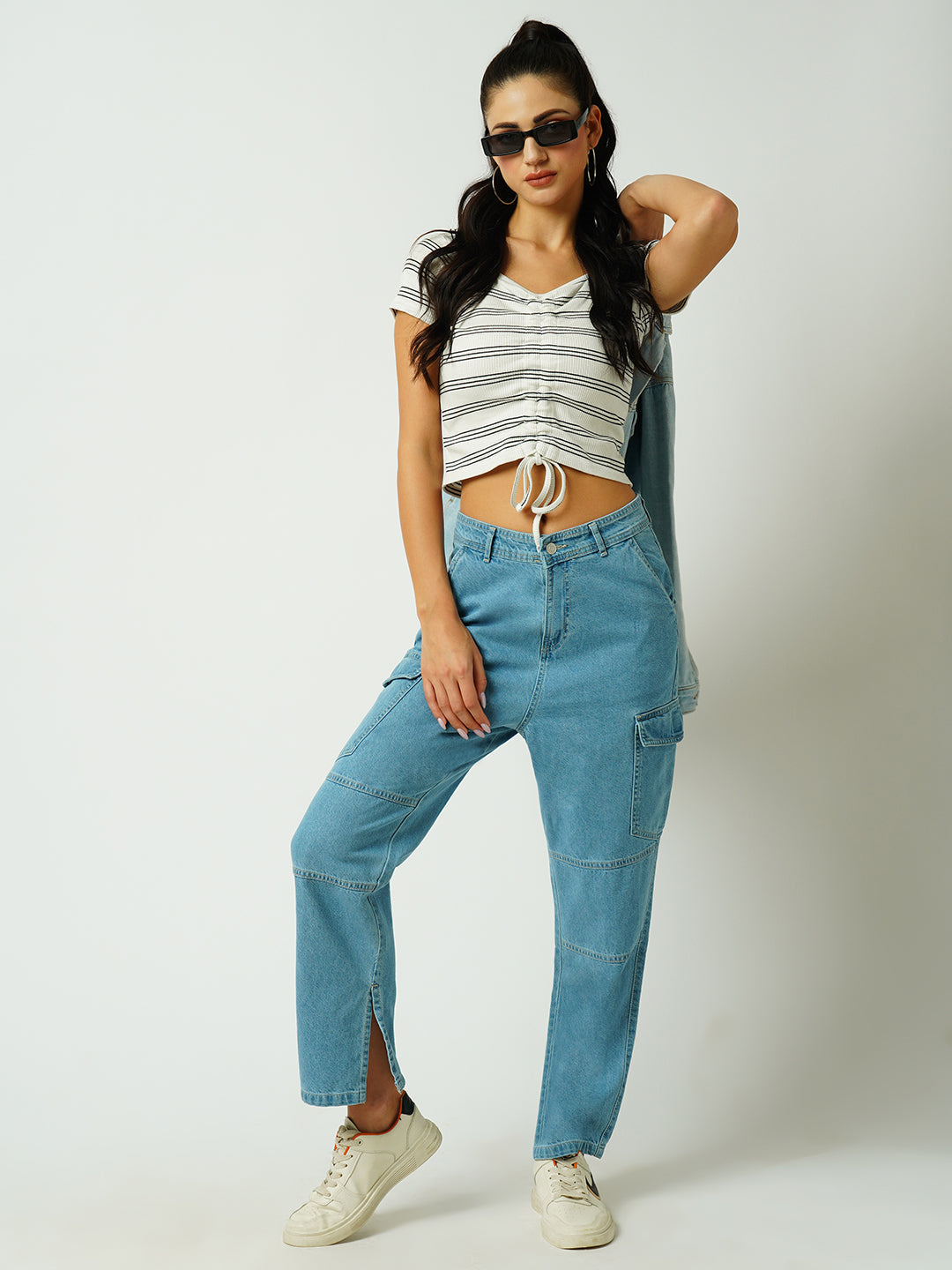 Women Black&White Striped Slim T-Shirt