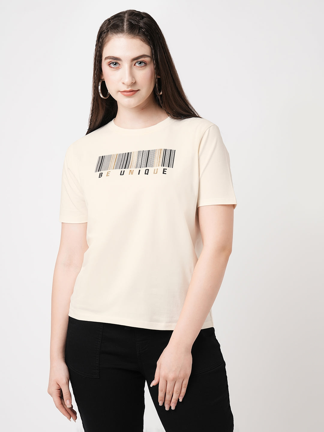 Women Ivory Printed Slim T-Shirt
